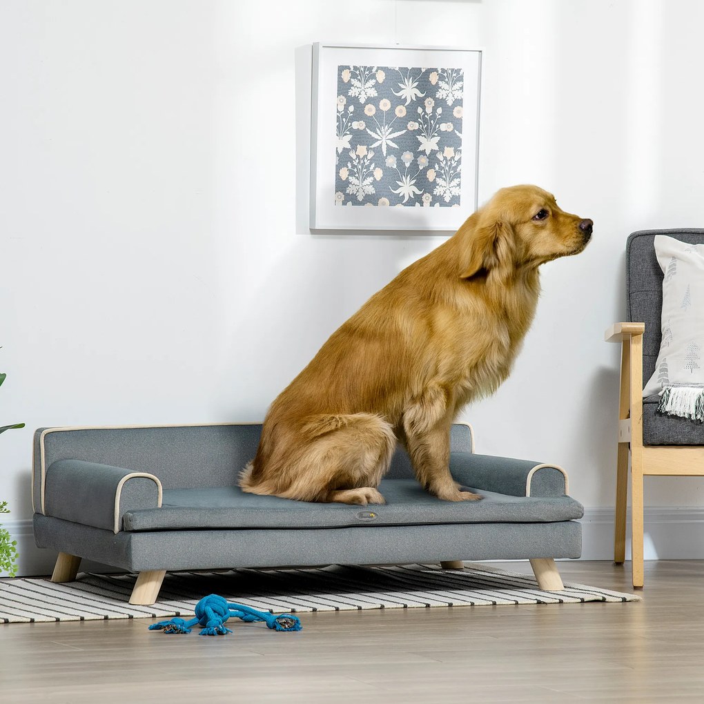 PawHut Pat canapea pentru câine pisică design scandinav cu pernă moale detașabilă și picioare din lemn masiv 100 x 62 x 32 cm gri | Aosom Romania