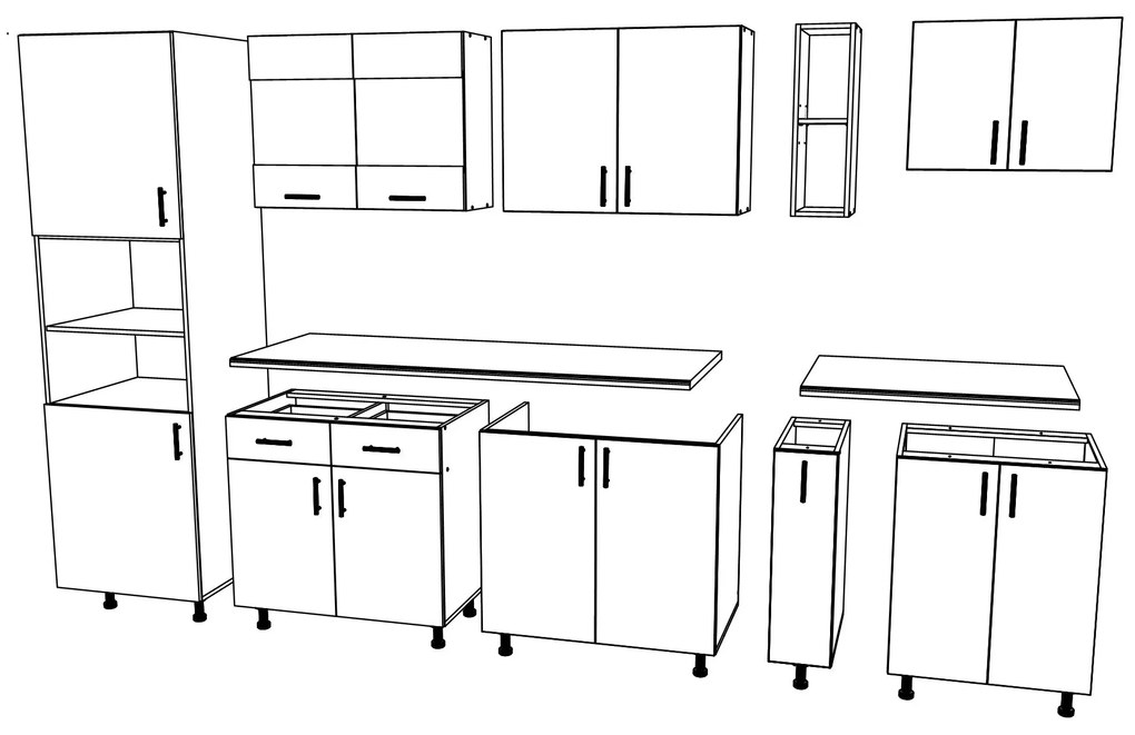 Set Bucatarie Karo V26, Stejar Sonoma Inchis/Alb, Blat Thermo 28 mm, L 300 cm