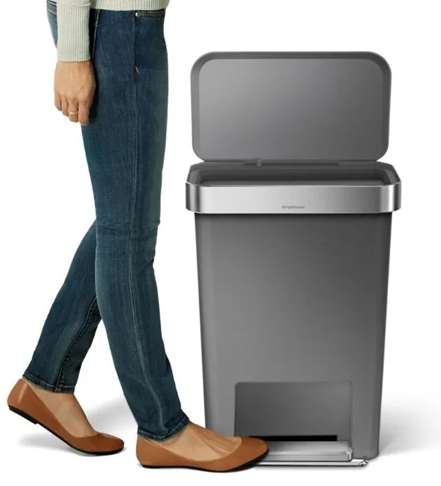 Coș cu pedale dreptunghiular 45 l, plastic gri/oțel inoxidabil, gri
