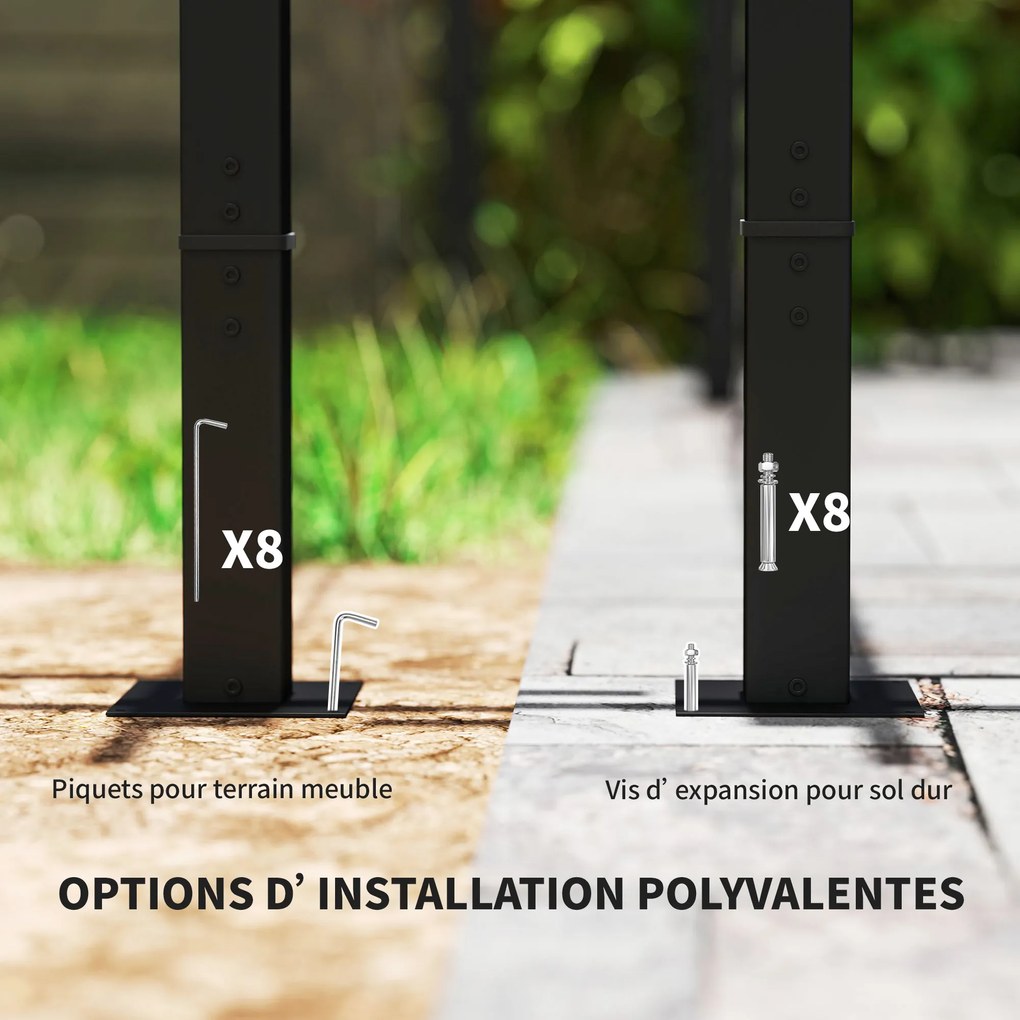 Outsunny Pergolă retractabilă cu perdele laterale, tonelă de grădină din metal cu protecție solară UPF30+, gri închis | Aosom Romania