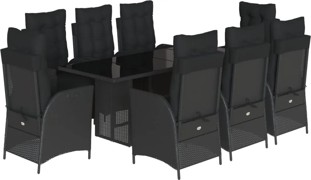 vidaXL Set mobilier de grădină cu perne, 9 piese, negru, poliratan