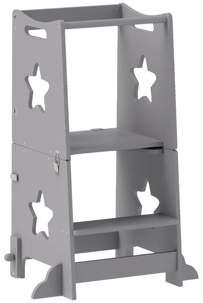 AIYAPLAY Scăunel 2 în 1 pentru Copii cu Bară de Siguranță pentru Bucătărie, Baie, Alb | Aosom Romania