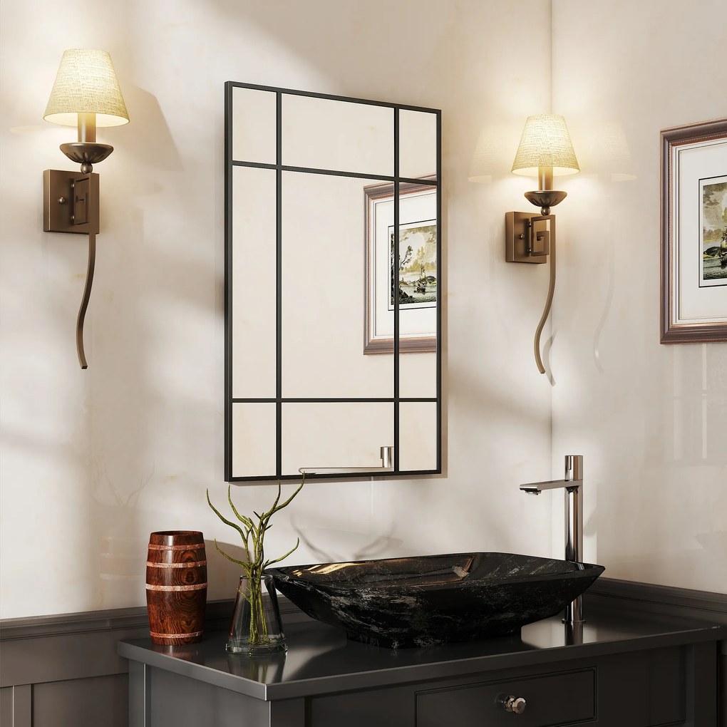 Homcom Oglinda Perete – Dreptunghiulara cu Cadru Metalic Stil Fereastra | Aosom Romania