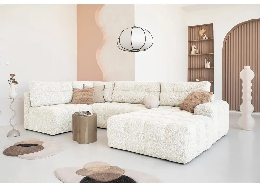 Colțar modular crem extensibil/cu spațiu de depozitare (cu colț pe partea stângă) Lulu – Miuform