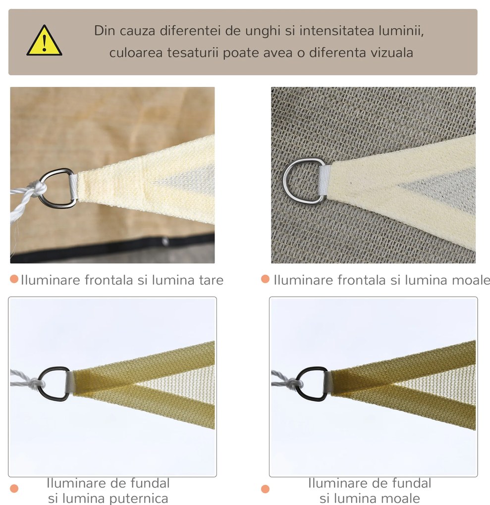 Outsunny Cort Parasolar Triunghiular Protecție UV, Ideal pentru Grădină, Terasă, Piscină, Alb Crem, 3x3x3m | Aosom Romania