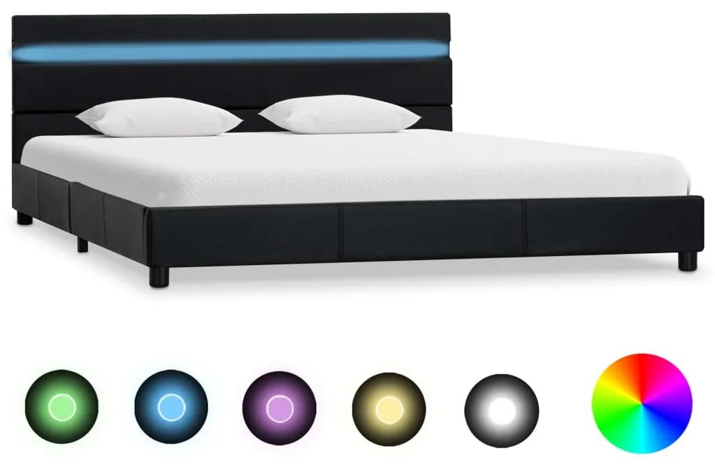 284795 vidaXL Cadru de pat cu LED, negru, 140 x 200 cm, piele ecologică