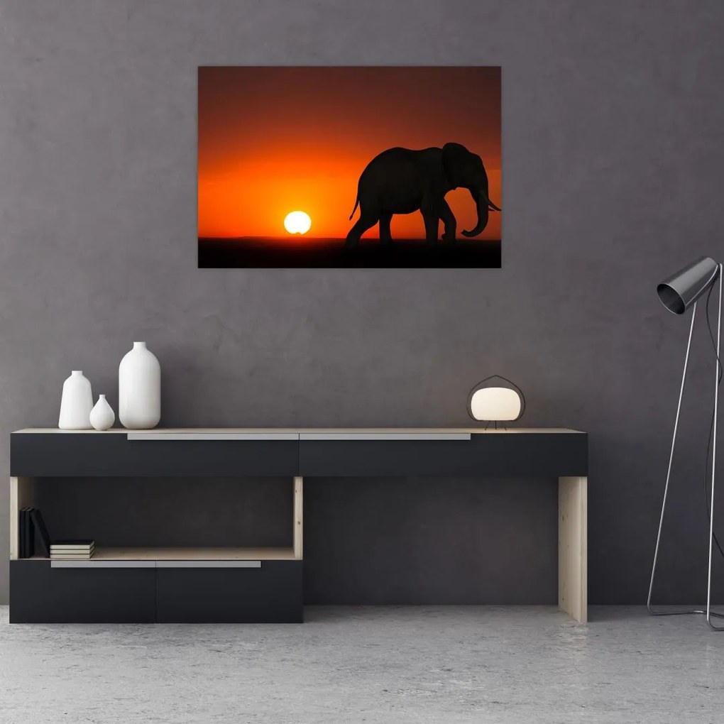 Tablou cu elefant în apus de soare (90x60 cm)