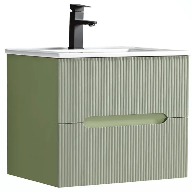 Trent 60 dulap de baie inferior cu chiuvetă ceramică (2 sertare) verde fistic - verde oliv