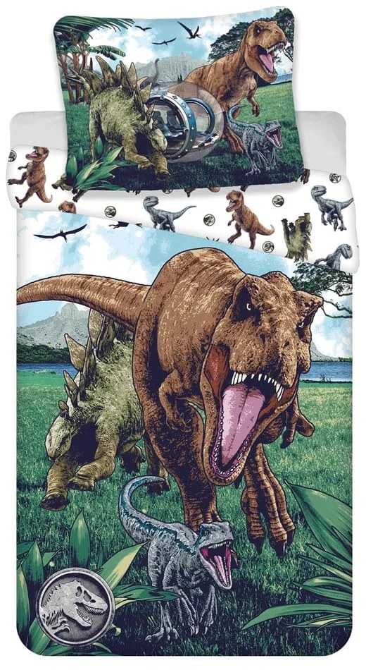 Lenjerie de pat pentru copii din bumbac pentru pat de o persoană 140x200 cm Jurassic World "Trio" – Jerry Fabrics