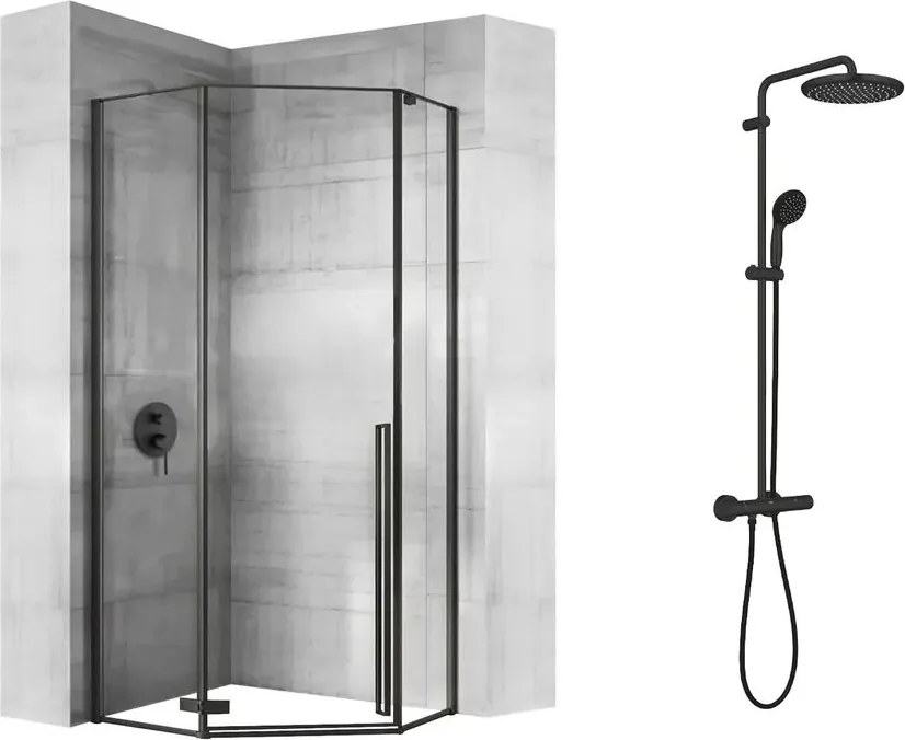 Pachet cabina de dus Rea Diamond negru 90x90 si coloana de dus Grohe Vitalio Start negru