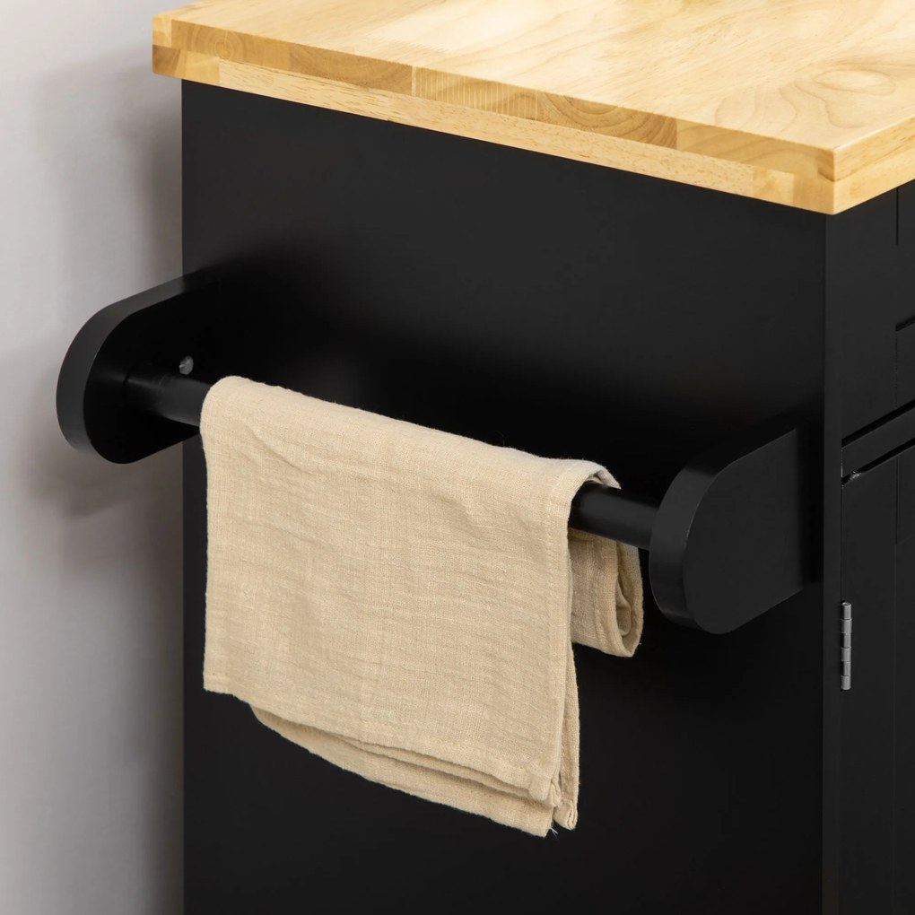 HOMCOM Cărucior de bucătărie Servierwagen Insula de bucătărie, 1 Suport pentru condimente, 1 Suport pentru prosoape, 109 cm x 40 cm x 89 cm, Negru | Aosom Romania