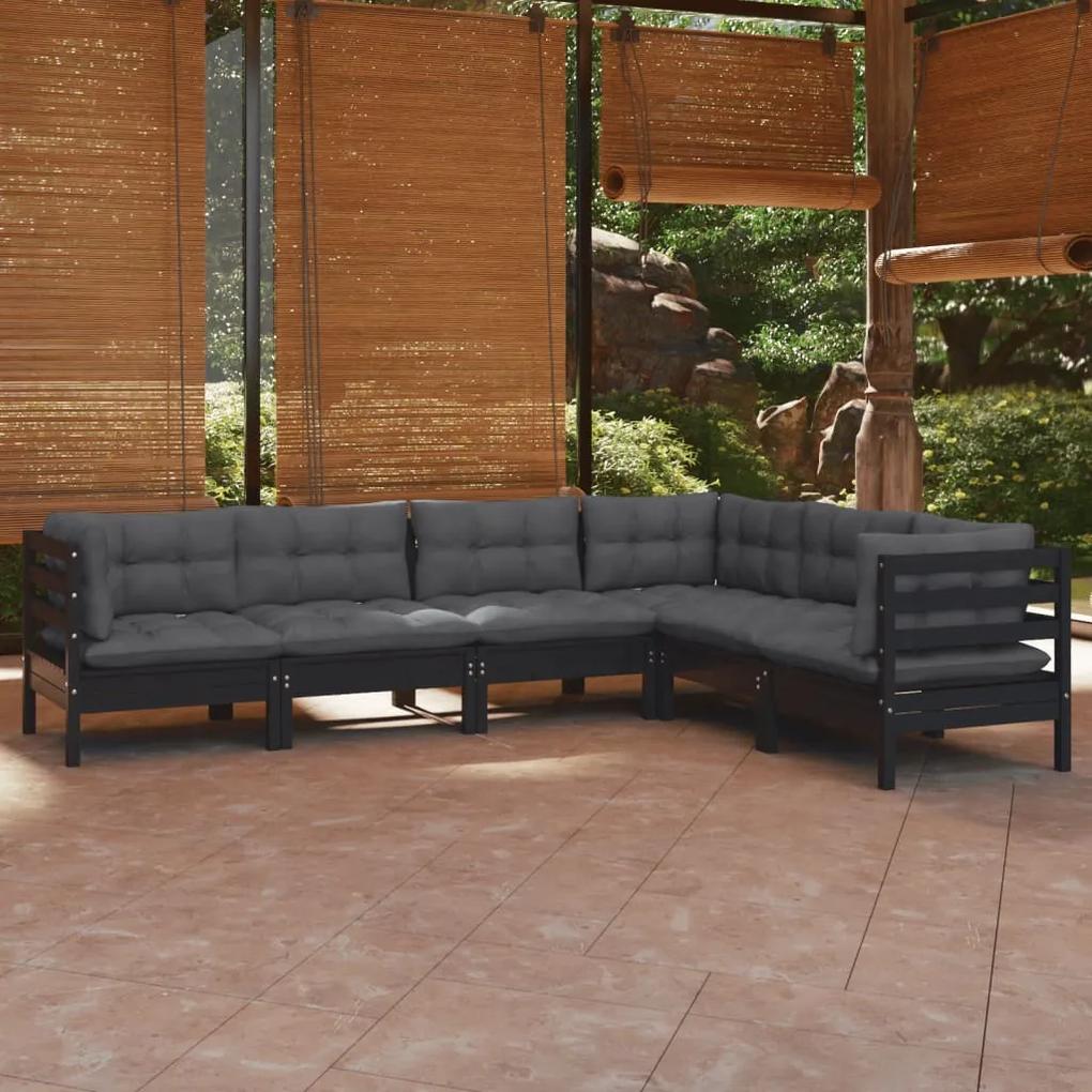3096687 vidaXL Set mobilier grădină cu perne, 6 piese, negru, lemn de pin
