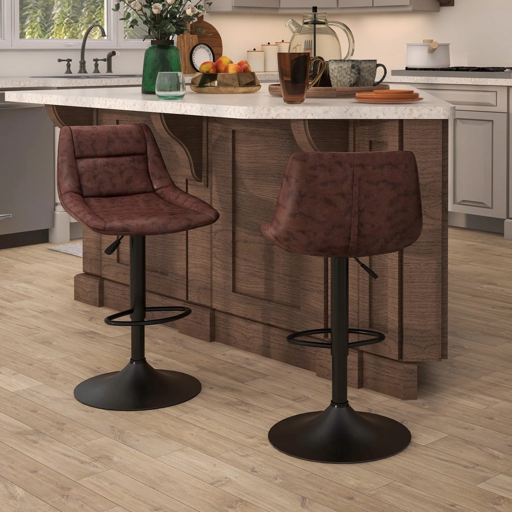 HOMCOM Set 2 Scaune de Bar, Scaune înalte, reglabile în înălțime, incl. Suport pentru Picioare, 46.5cm x 50cm x 108cm, Negru + Maro | Aosom Romania