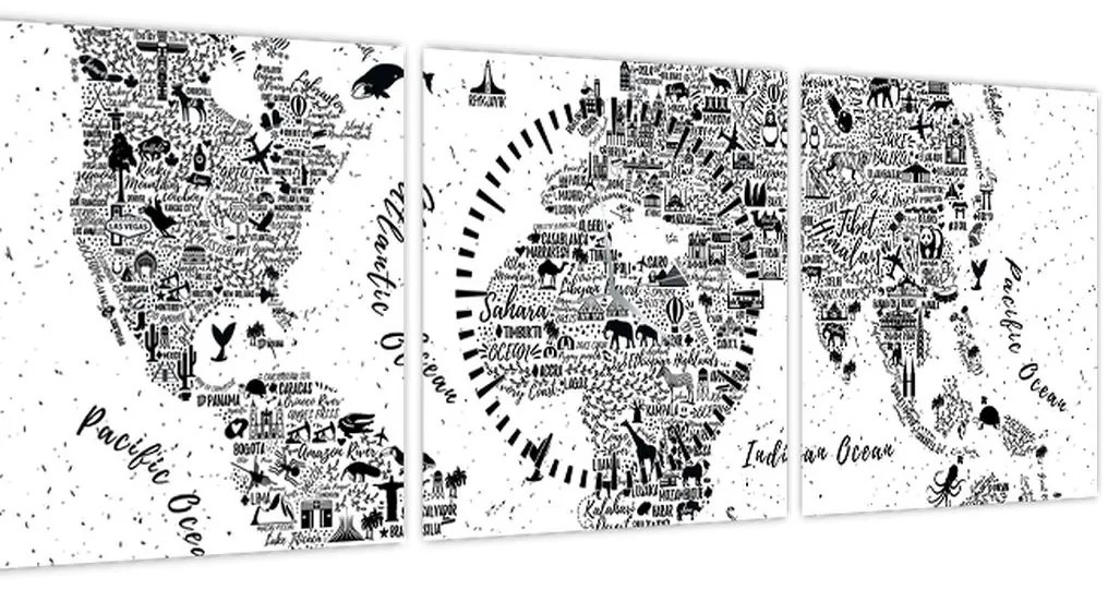 Tablou - Harta cu pictograme (cu ceas) (90x30 cm)