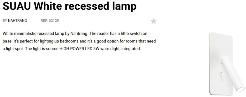 Aplica cu reader LED incastrabila stil minimalist SUAU alba