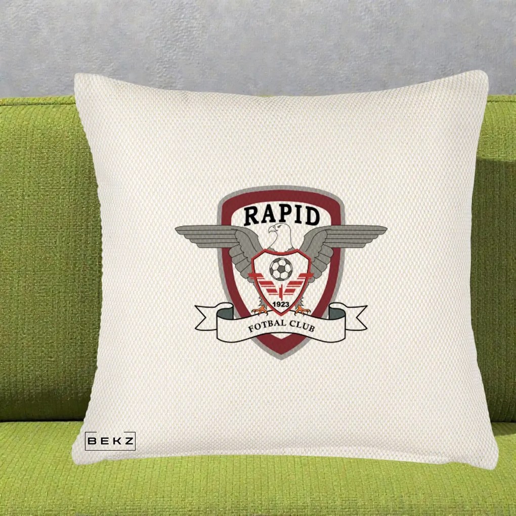 Perna Personalizata Rapid Fotbal Club 1923, 40x40 cm, Crem Reliefat, Husa Detasabila, Perna Inclusa, BEKZ®