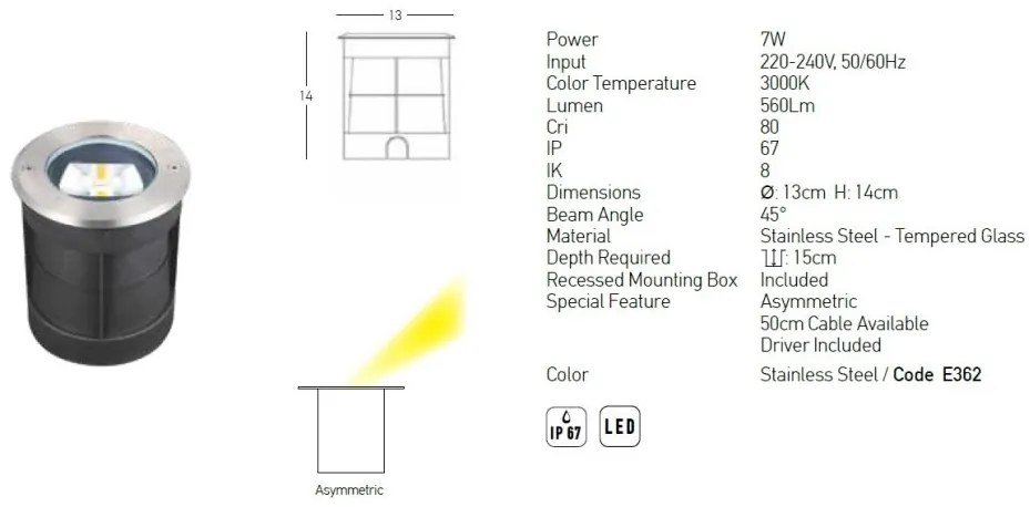 Spot LED incastrabil de exterior decorativ IP67 Lino B