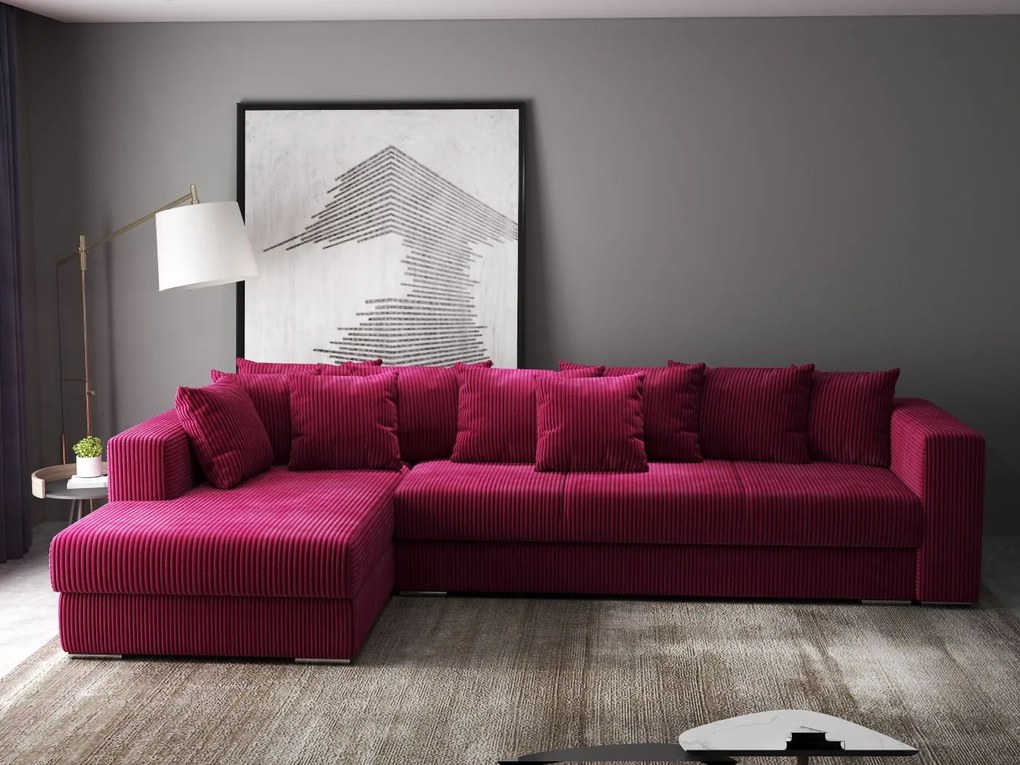 Colțar extensibil dumonde cu ladă de depozitare si sezut confortabil din spuma high-density, Gloria Zoom Red 320x183 cm