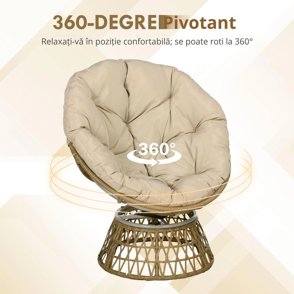 Outsunny Fotoliu din coș Fotoliu din ratan Scaun outdoor, stil boho, rezistent la intemperii, 85 cm x 70 cm x 82 cm, Crem + Natural | Aosom Romania