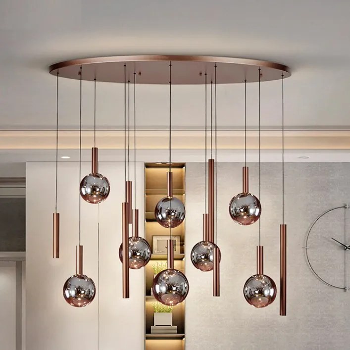 Lustra bronz inchis cu 14 pendule fumurii Sapore