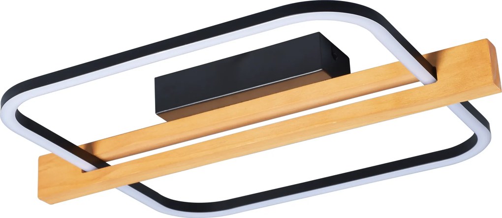 Plafoniera LED Klausen Koska PL1 Moderna 14W 3000K 550lm, Design Lemn si Negru 7.5x42.8x33.5 cm, Iluminat Interior Elegant pentru Dormitor Hol