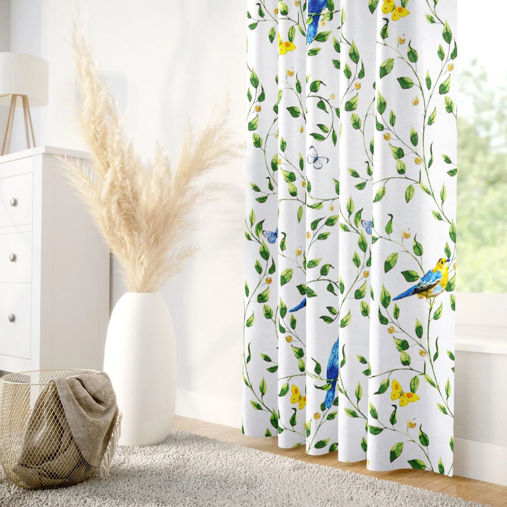 Goldea draperie din 100% bumbac - păsări colorate în grădină 160x150 cm