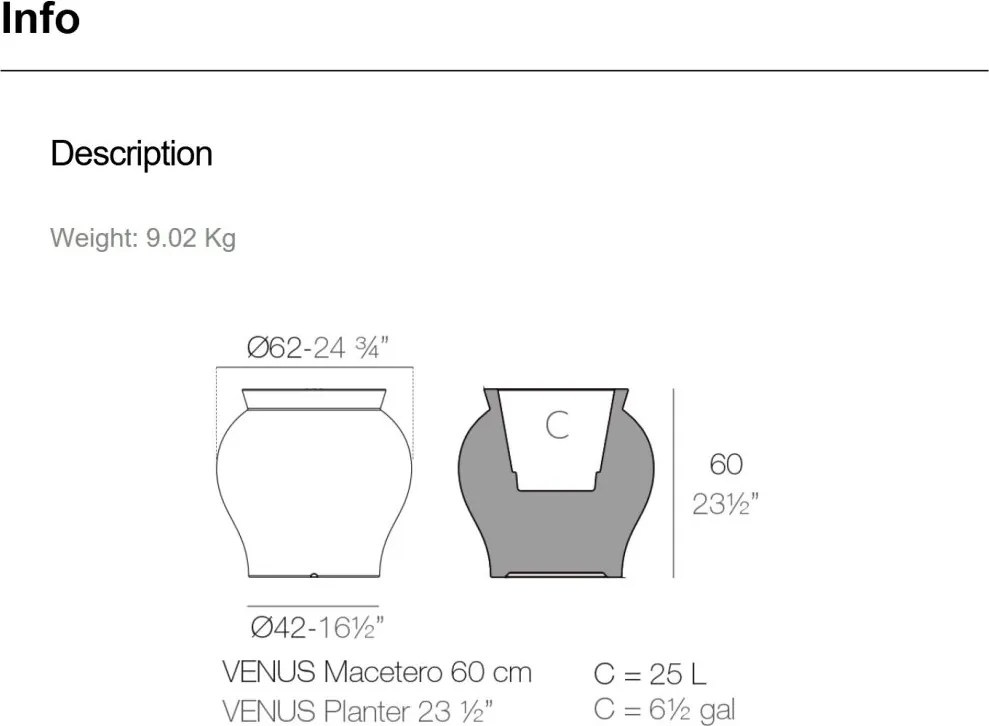 Ghiveci plante design decorativ modern exterior/interior Venus 62x60cm