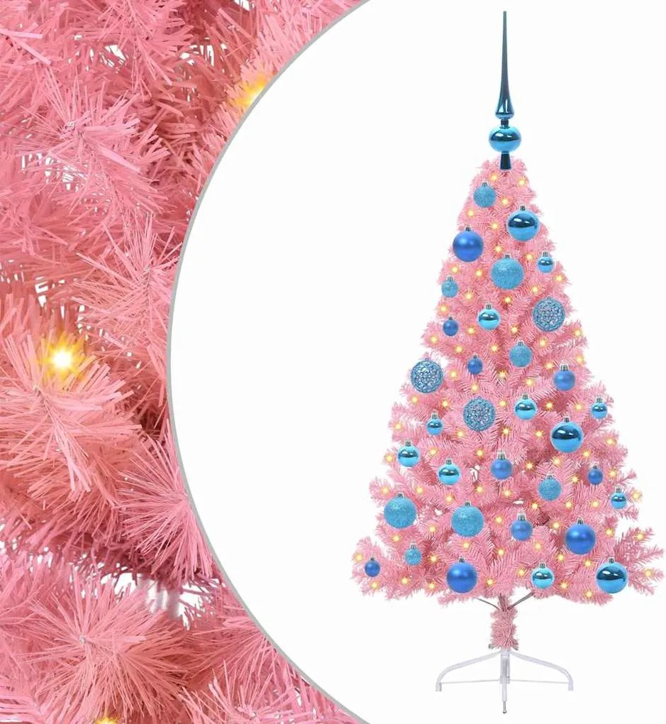 vidaXL Pom de Crăciun artificial pre-iluminat Roz 120 cm PVC