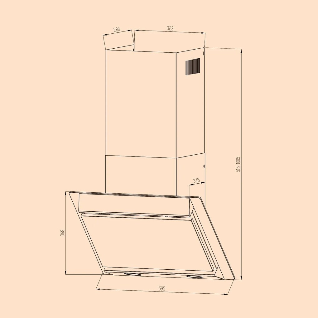 Zola 60, hotă de aburi, spatiu liber deasupra capului, 60 cm, 190 W, 610 m³ / h, LED, neagră