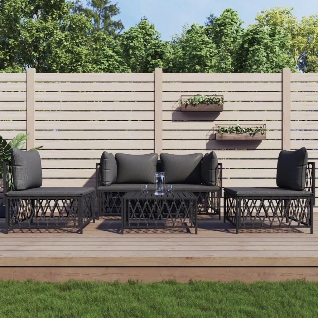 3186837 vidaXL Set mobilier de grădină, 5 piese, cu perne, antracit, oțel