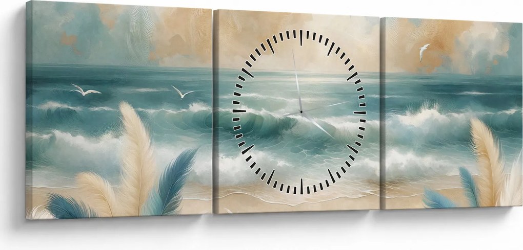 Tablou – Plajă pictată în culori delicate (cu ceas) (90x30 cm)