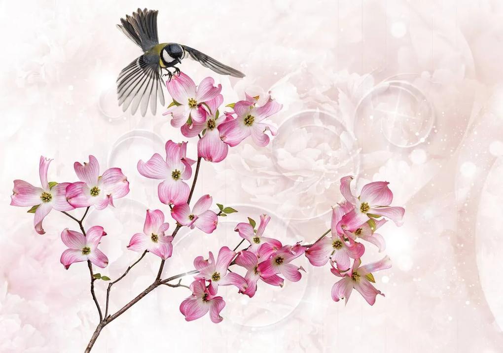 Fototapet - Pasărea pe floare (254x184 cm), în 8 de alte dimensiuni noi