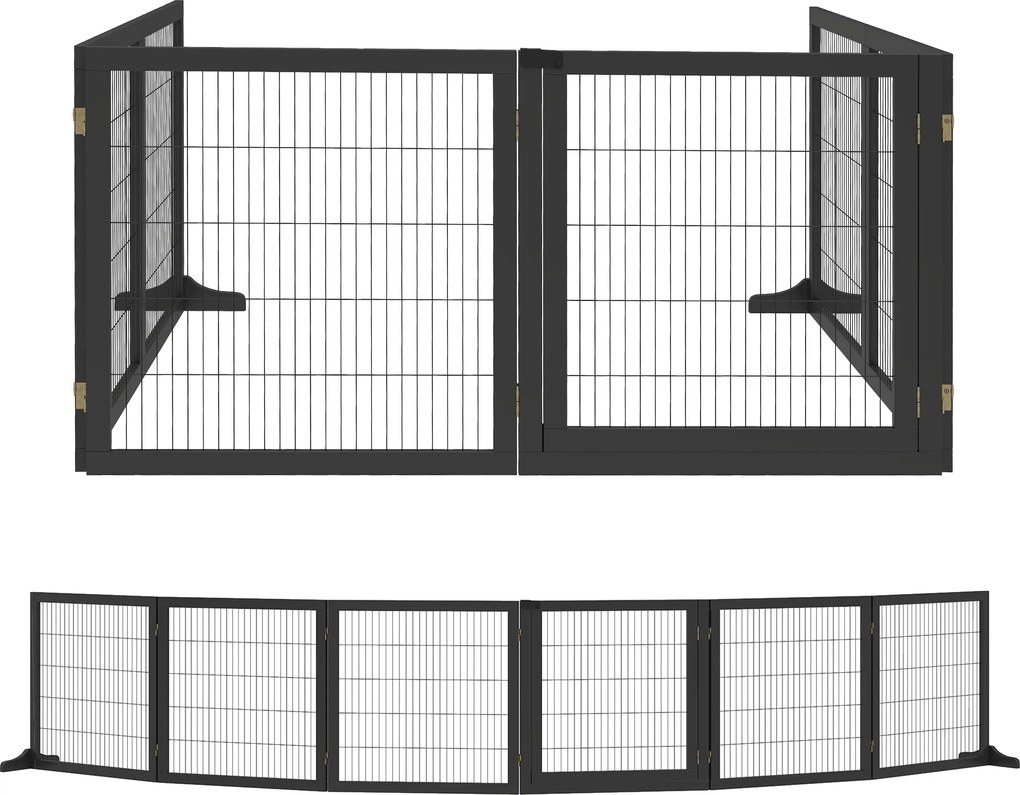 PawHut Poarta pentru câini pliabilă, 432 x 36 x 70 cm Lemn de pin, Negru | Aosom Romania
