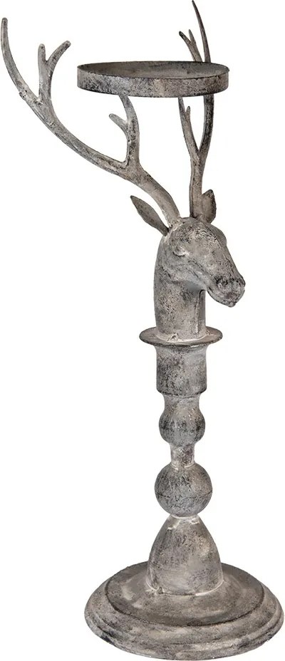 Suport de lumanare, in forma de cerb, aspect antichizat, 17x14x42 cm