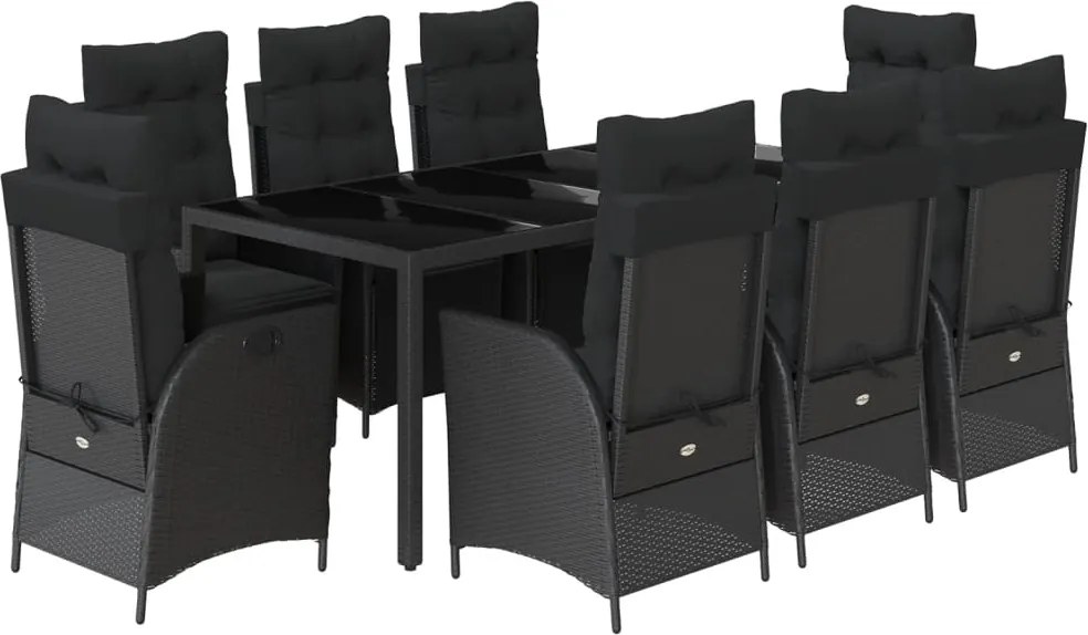 vidaXL Set mobilier de grădină cu perne, 9 piese, negru, poliratan