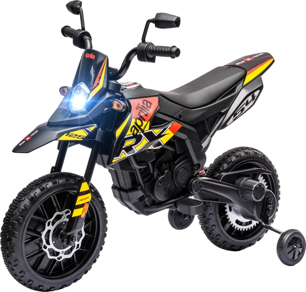 AIYAPLAY Motocicletă 12V pentru copii cu roți de sprijin, lumini LED, muzică, USB, motocicletă electrică pentru băieți și fete, Galben | Aosom Romania