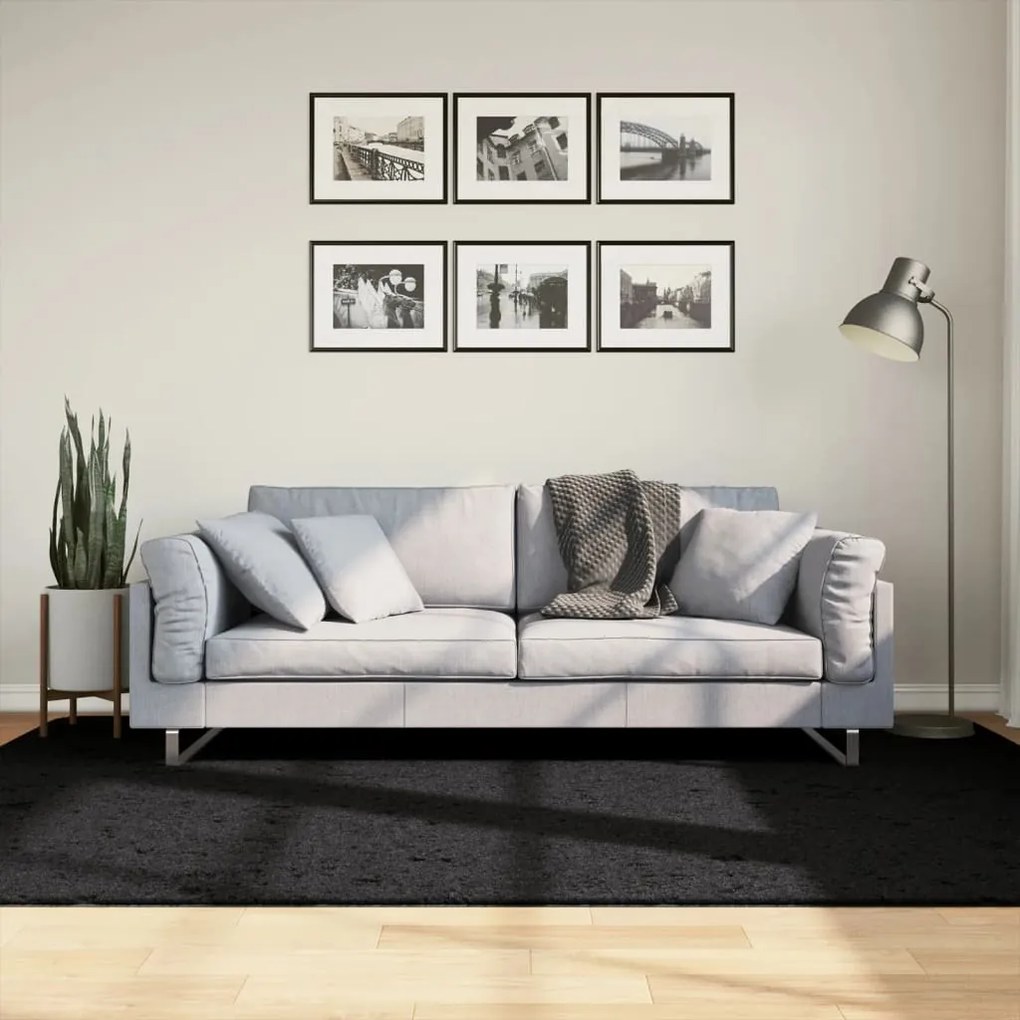 vidaXL Covor pufos &quot;PAMPLONA&quot; cu fire înalte, negru modern, 160x230 cm