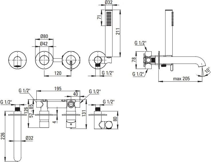 SILIA Baterie de cada cu 4 orificii BQS_F18P Finisaj: oțel periat