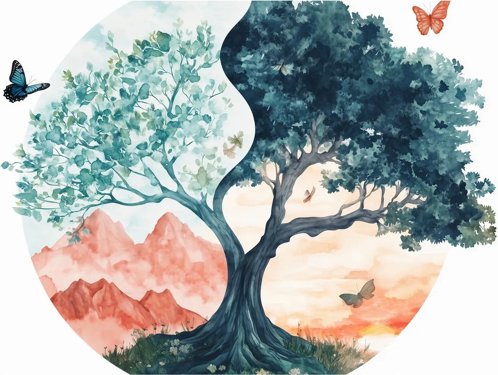 Tablou – Arbore acvarelă plin de viață (90x60 cm)