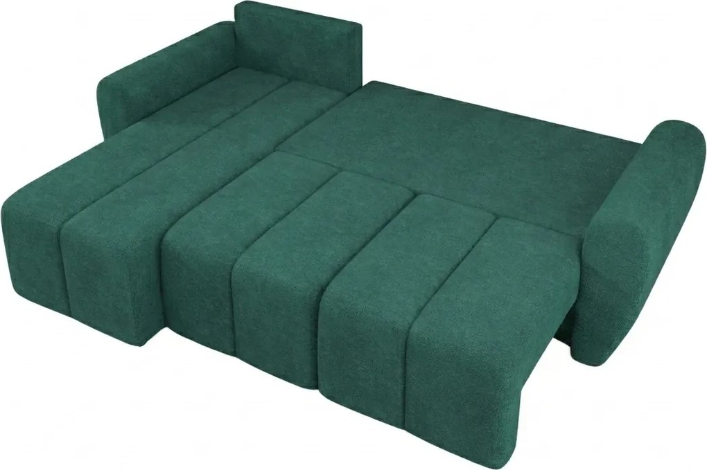 Coltar extensibil de colt SEVIO, verde sticla, reversibil, 246x145 cm + 2 perne GRATUIT