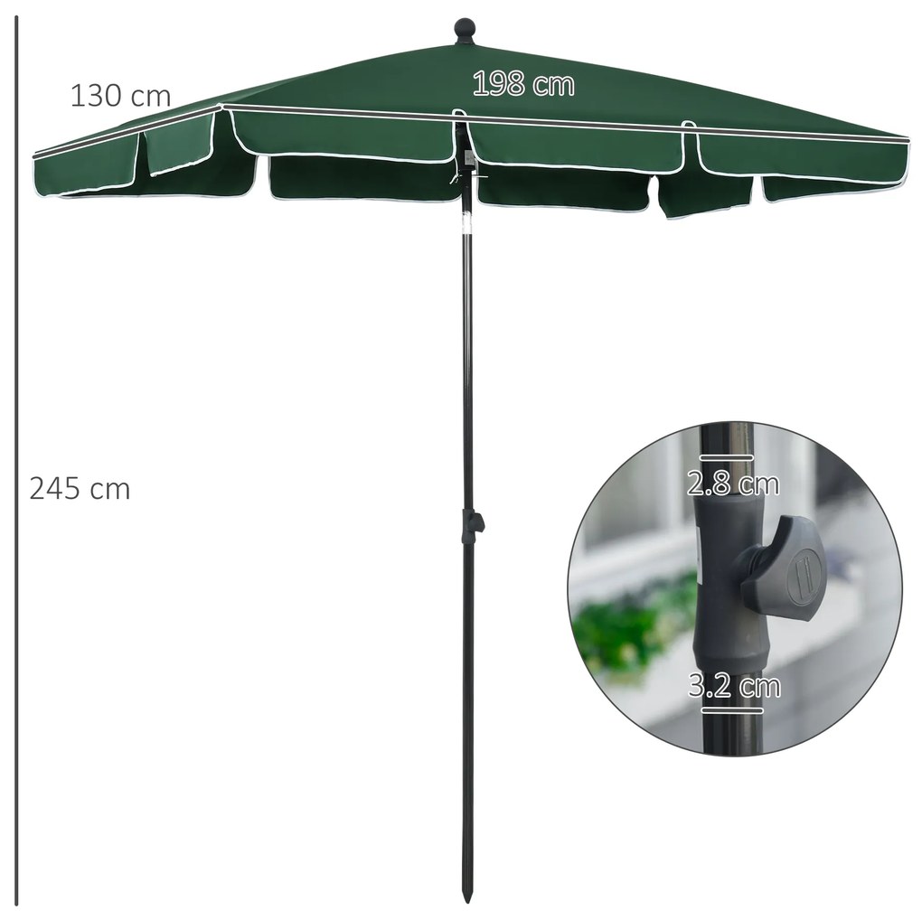 Outsunny Umbrelă pentru Grădină Dreptunghiulară, cu Inclinare Reglabilă și Stâlp din Aluminiu, 2x2.4m, Verde/Negru | Aosom Romania