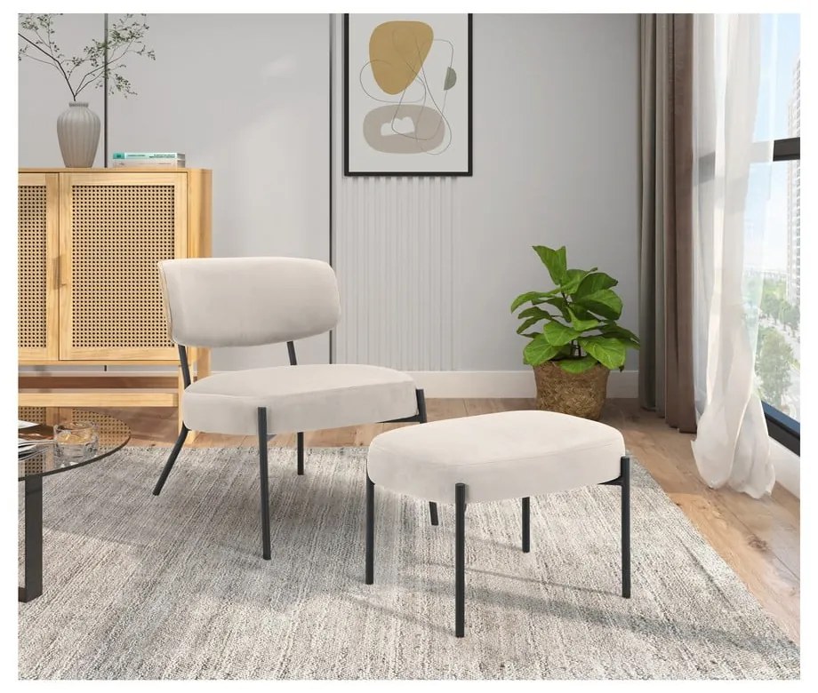 Fotoliu cu taburet crem cu tapițerie din catifea Jerry – Støraa