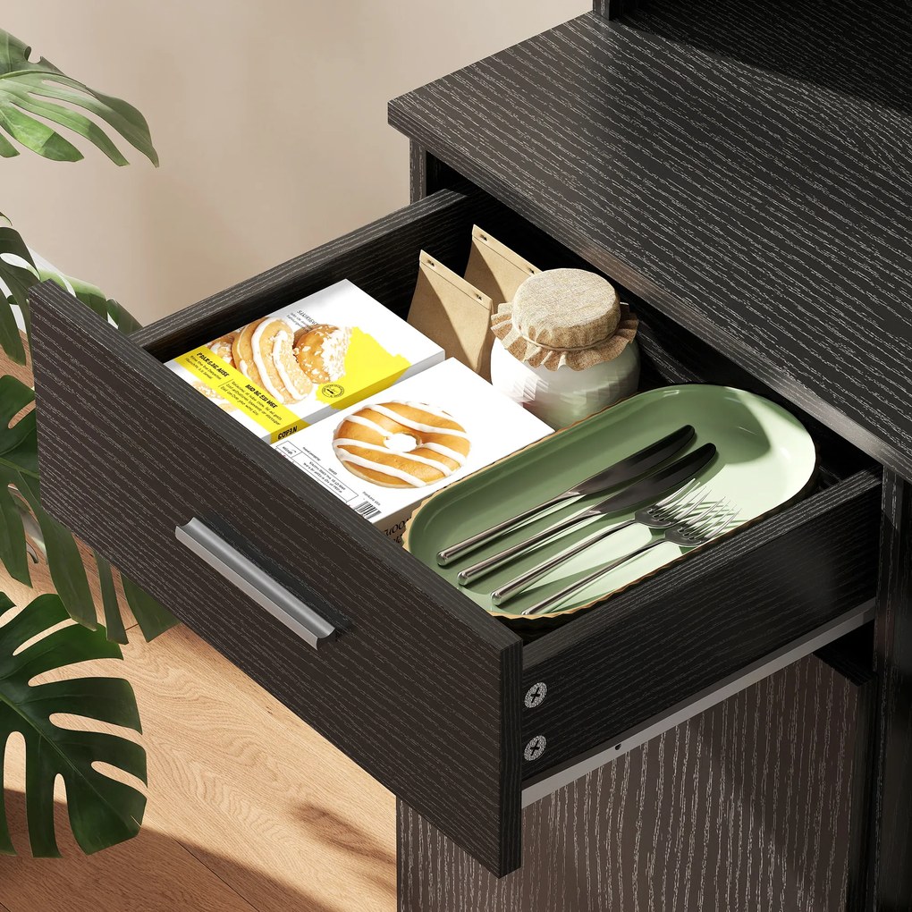 HOMCOM Dulap de bucătărie, bufet cu sertar, uși Soft-Close, 80 x 35 x 180 cm, Negru | Aosom Romania