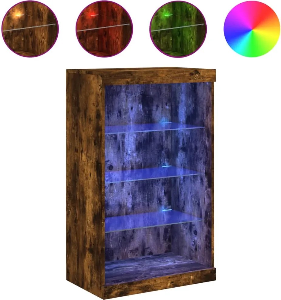 vidaXL Servantă cu lumini LED, stejar fumuriu, 60,5x37x100 cm