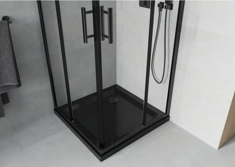 Mexen Rio cabina de duș pătrată 90 x 90 cm, transparentă, neagră + cadă Flat, neagră - 860-090-090-70-00-4070B