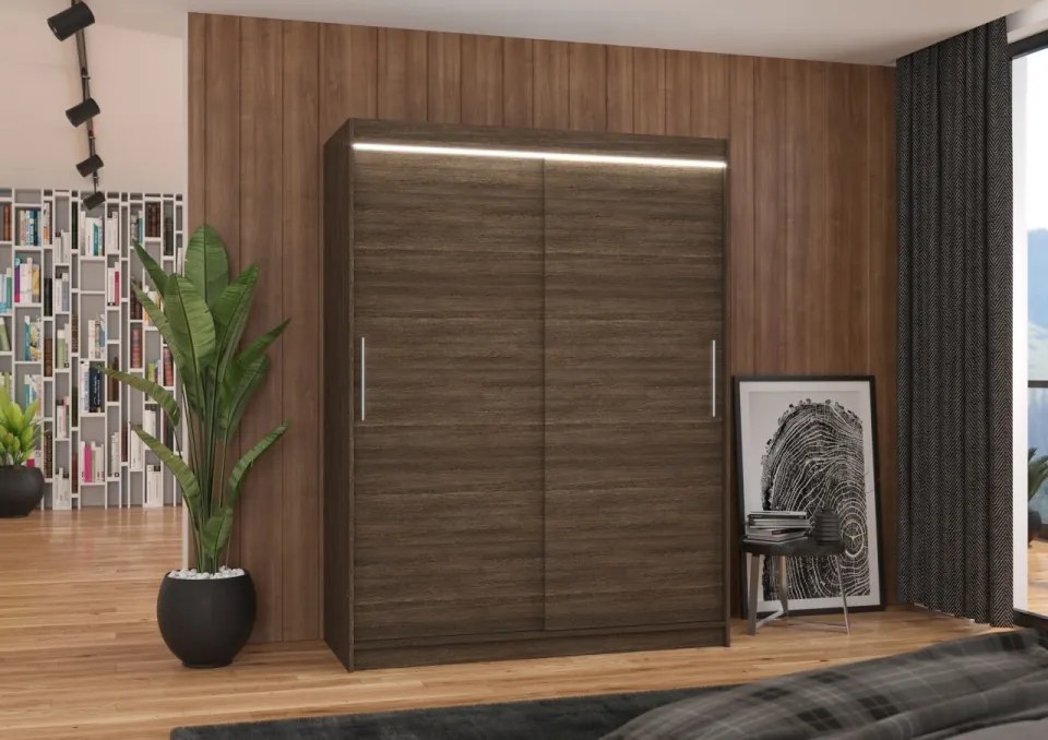 Dulap cu usi glisante si iluminare LED, Denver 150 + LED, 150 cmx200 cmx58 cm, ADRK Furniture (Culoare: Sonoma)