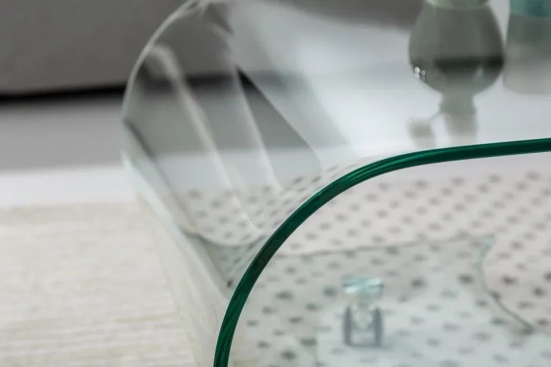 Masuta din sticla transparenta, cu roti, Fantome 90cm