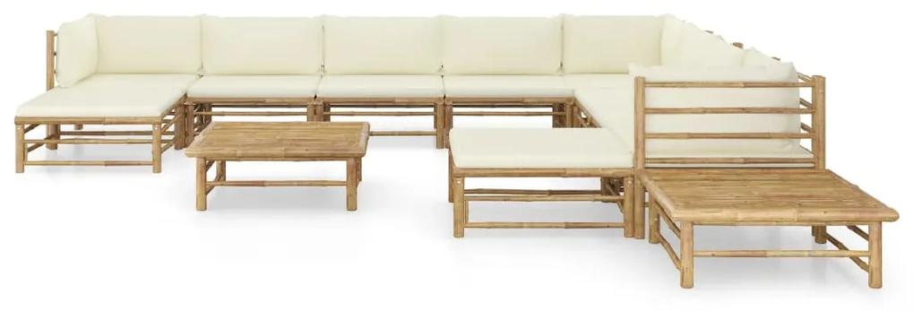3058227 vidaXL Set mobilier de grădină cu perne alb crem, 12 piese, bambus