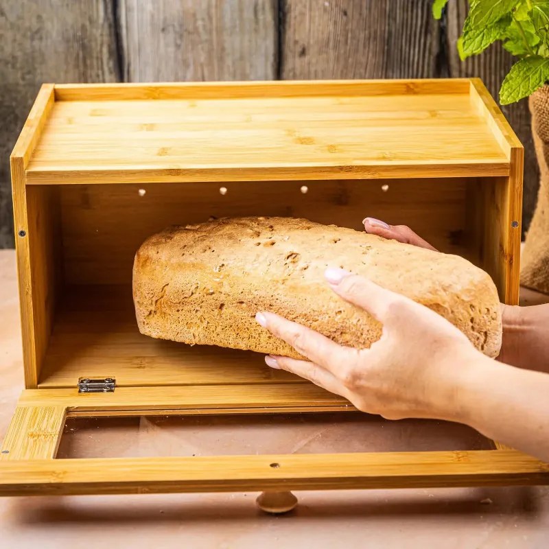 Cutie pentru paine Klausberg KB 7923, 35.5 cm, Fereastra acrilica, Bambus, Maro