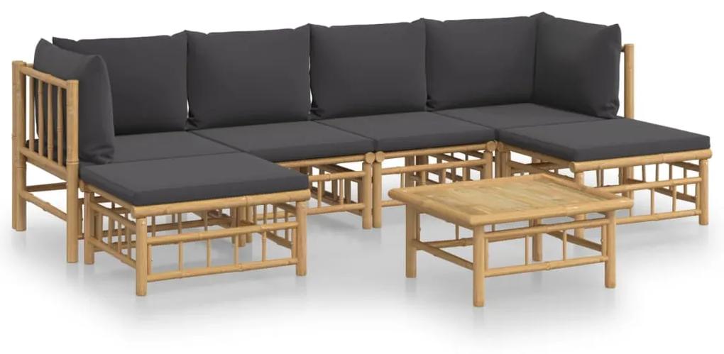 3155229 vidaXL Set mobilier de grădină cu perne gri închis, 7 piese, bambus